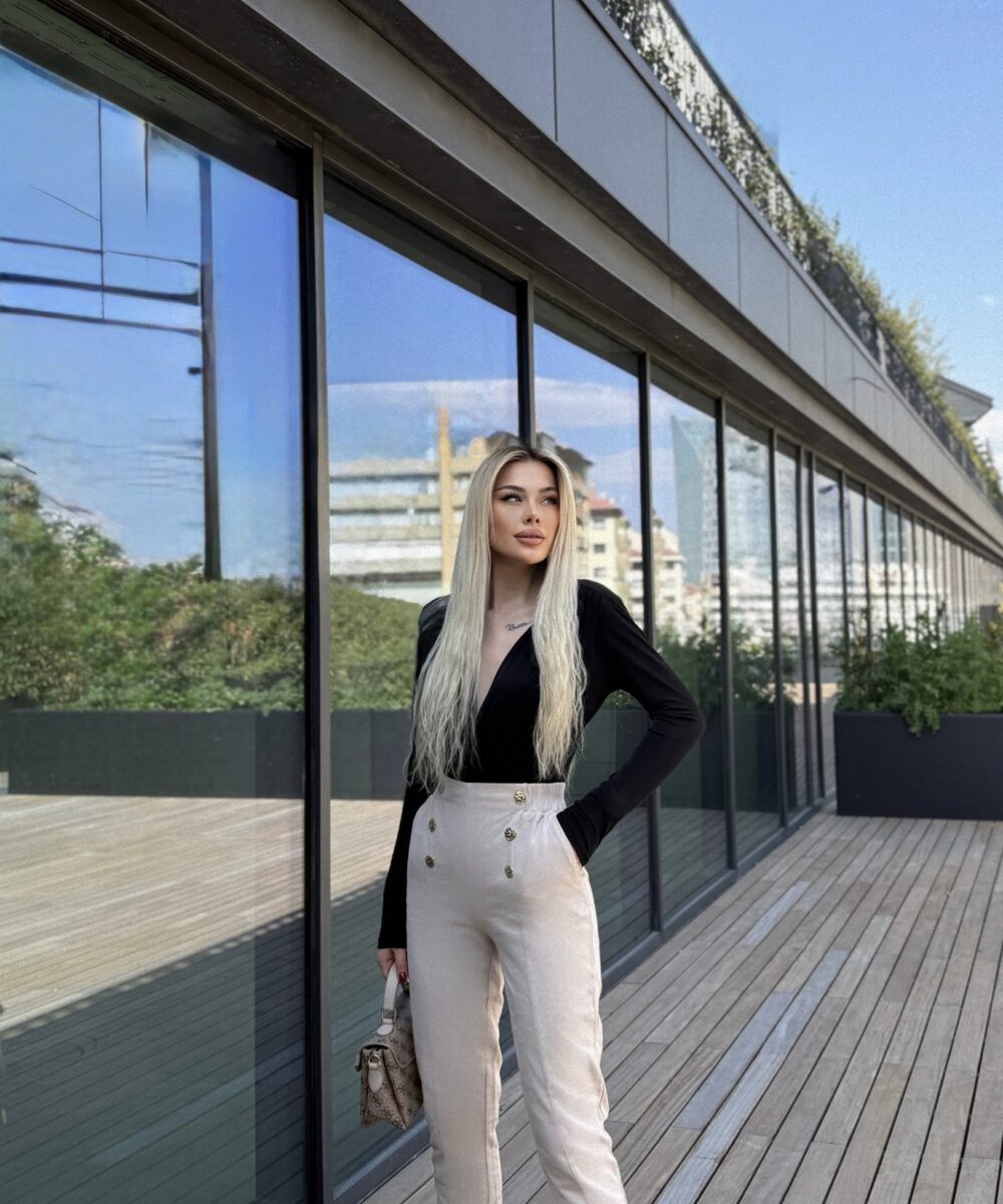 Gabardin kumaş yüksel bel pantolon