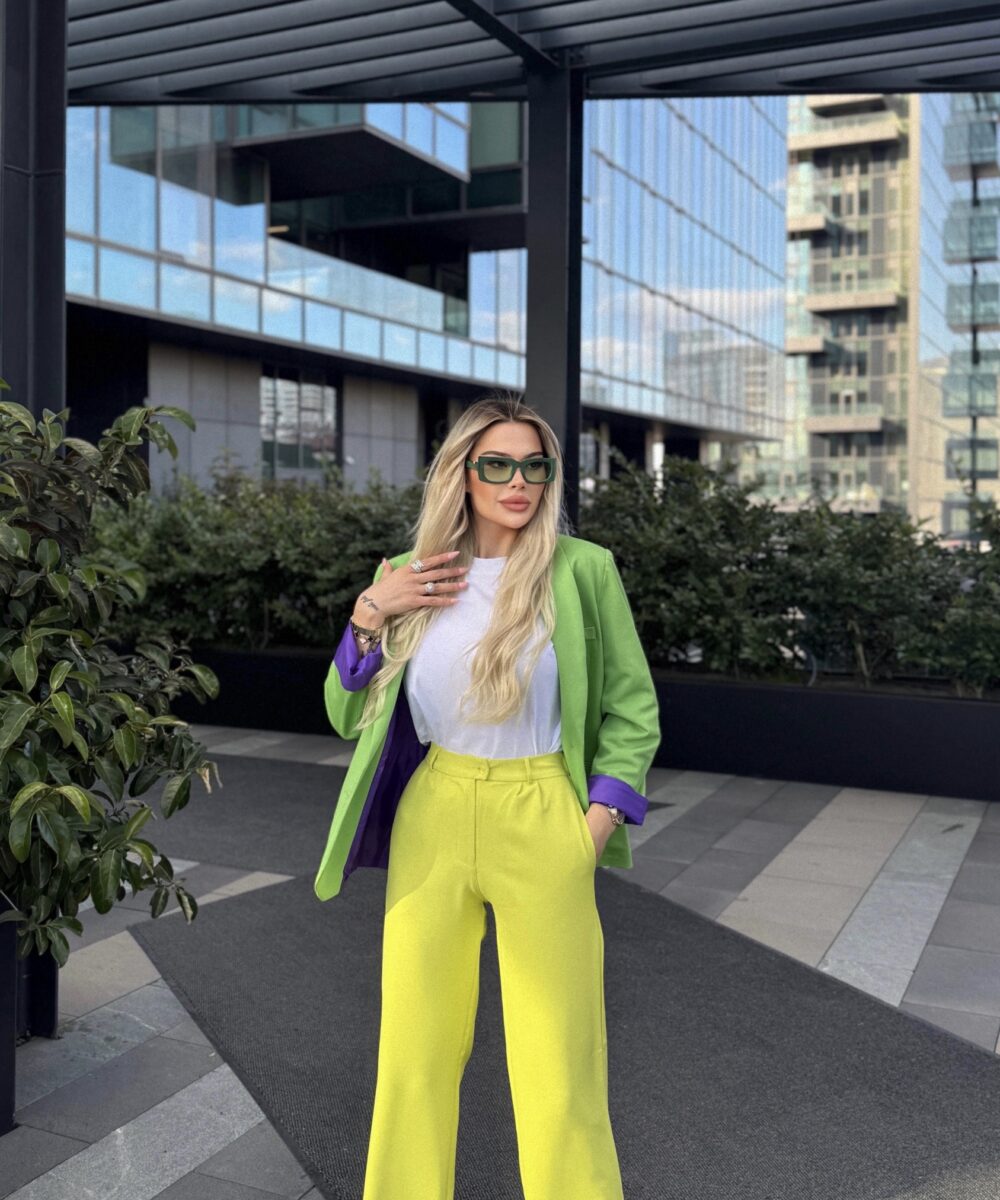 Sarı Beli Lastikli Straight Fit Yüksek Bel Pantolon