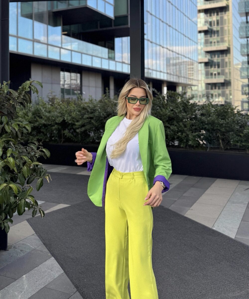 Sarı Beli Lastikli Straight Fit Yüksek Bel Pantolon - Görsel 2